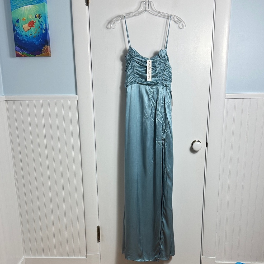 NWT For Love & Lemons Winona Bridesmaid Satin Maxi Gown In Blue Size Small - Picture 2 of 15